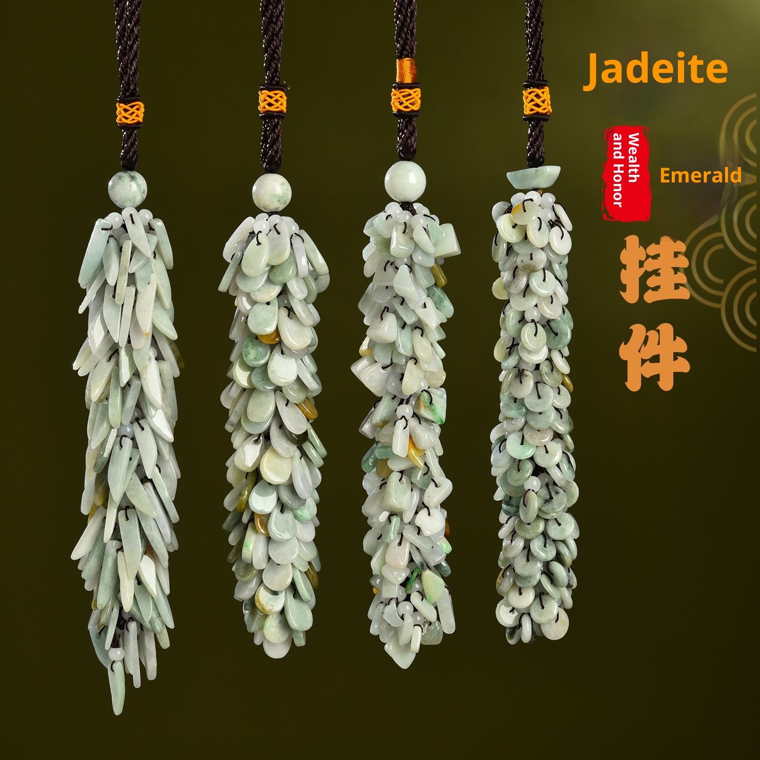 Ornement de rétroviseur en pierre naturelle, décoration intérieure, jade, à suspendre dans la voiture, cadeau artisanal GS013_voghion.com