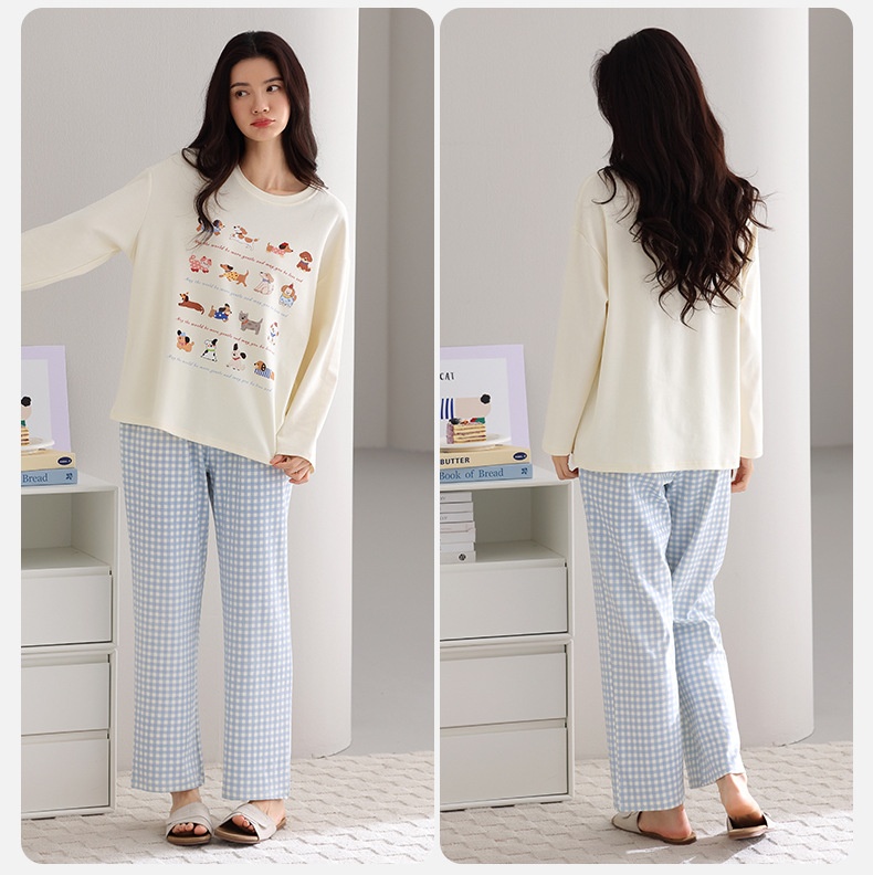 ChicShe New Spring Pajamas Ladies Pullover Autumn Winter Cartoon Long Sleeve Pants Cotton Home Clothes Set_voghion.com