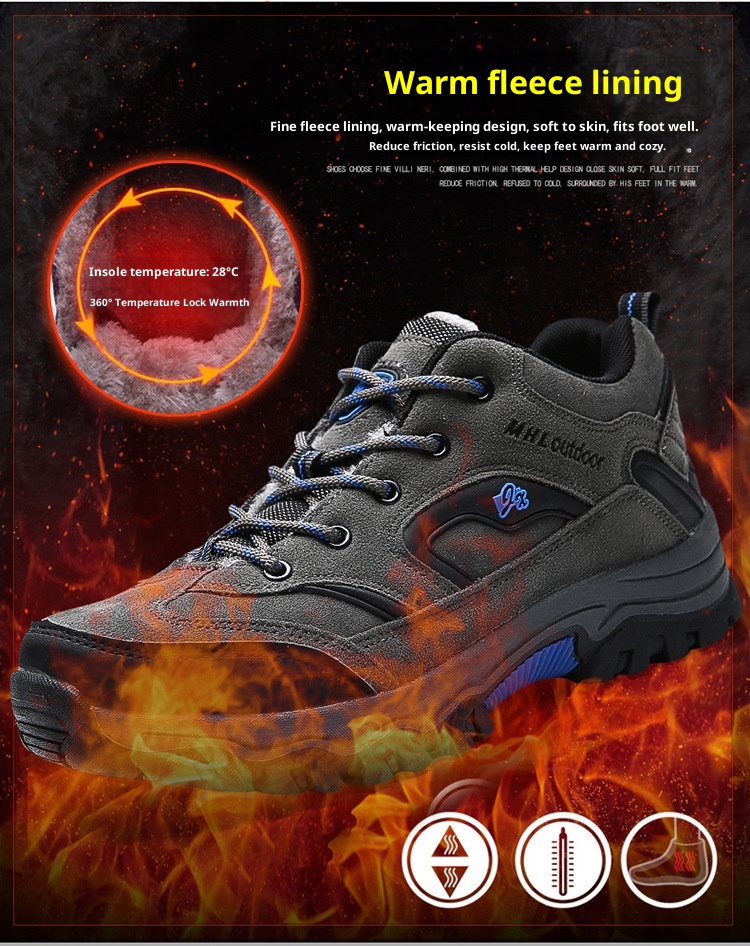Scarpe da trekking basse da uomo ActiveGo Outdoor, calde, autunnali e invernali, antiscivolo, foderate in pile_voghion.com