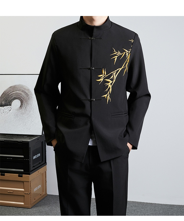 Herren-Anzug im Retro-Stil mit Stehkragen für Frühling und Herbst – ideal für Hochzeiten._voghion.com