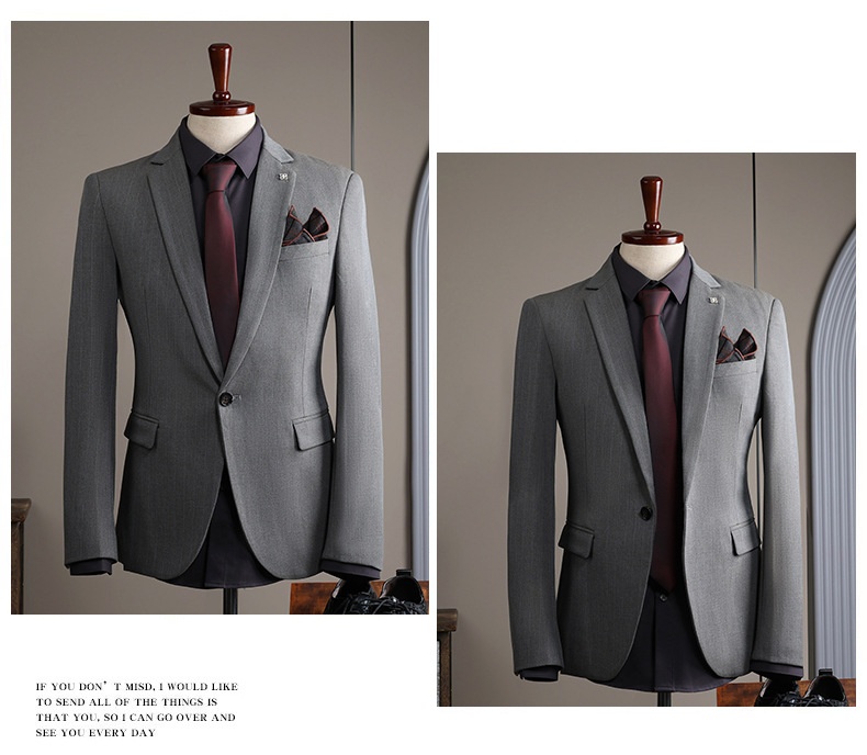 Traje de hombre con rayas grises, estilo coreano, corte ajustado, ideal para bodas, banquetes y eventos formales e informales._voghion.com