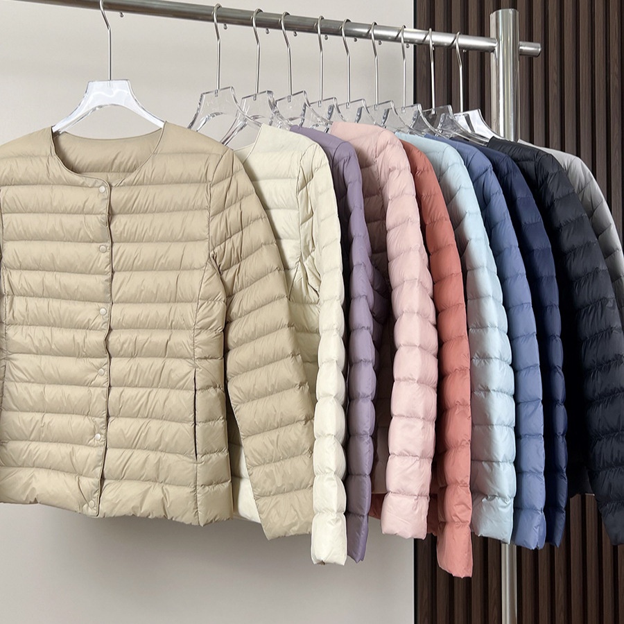 ChicShe Jiaxing Pinghu Down Jacket Short Long Sleeve Thin Collarless V-neck Lightweight Inner Liner Women U Home Same Style Base_voghion.com