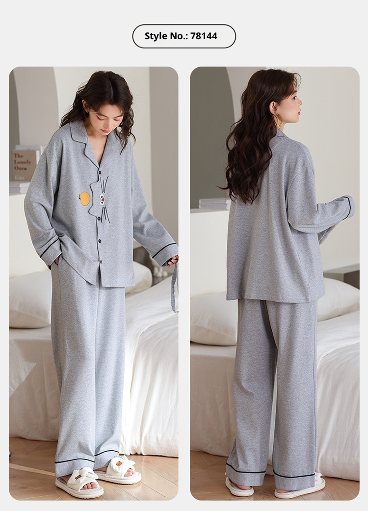 ChicShe 2025 New Cotton Pajamas For Women Spring And Autumn Long Sleeve Loose Striped Set Ladies Homewear Wearable Cartoon_voghion.com