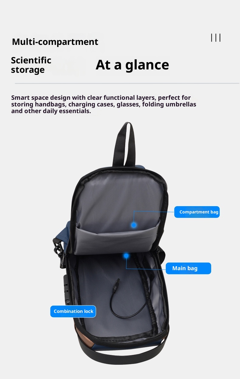 001 Tek Omuzlu Çapraz Askılı Spor Sırt Çantası Erkek Göğüs Şifreli Kilitli Hırsızlığa Karşı Bisiklet Günlük Açık Hava Koşu Çantası_voghion.com