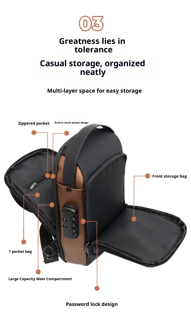 001 Erkek Göğüs Çantası, Şifreli Kilit, Hırsızlığa Karşı Dayanıklı Bisiklet, Günlük Açık Hava Koşu Seyahat Bel Çantası, Tek Omuz_voghion.com