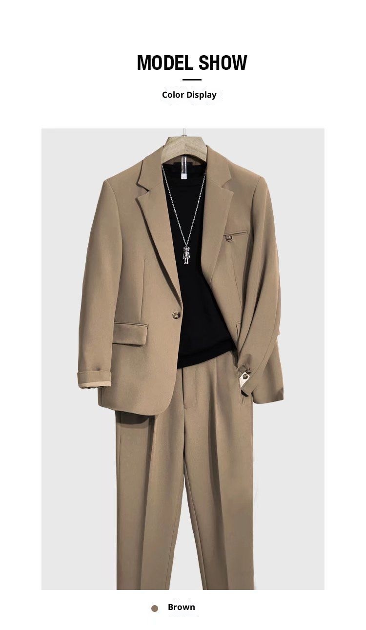 Ensemble de costume décontracté haut de gamme pour homme, style coréen printemps-été, coupe ample et élégante, blazer court et drapé tendance._voghion.com