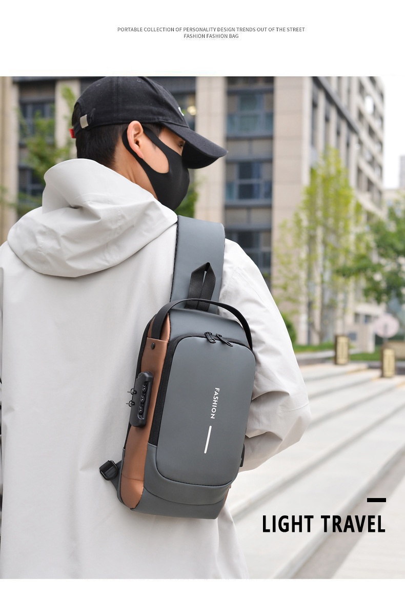 001 Tek Omuzlu Çapraz Askılı Spor Sırt Çantası Erkek Göğüs Şifreli Kilitli Hırsızlığa Karşı Bisiklet Günlük Açık Hava Koşu Çantası_voghion.com