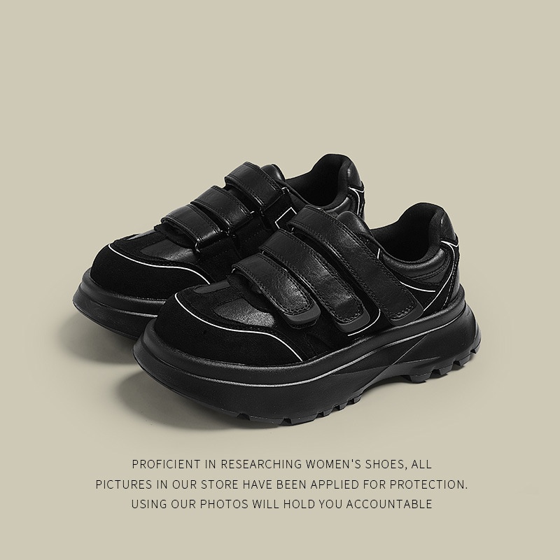 ShoeGlobe 2024 Retro Echt Leren Velcro Sneakers Voor Dames, Herfst En Winter Nieuw Veelzijdig Platform Dikke Zool Casual Trendy_voghion.com