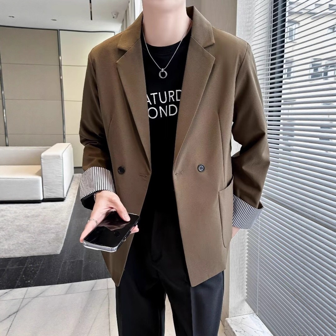 Vestito da uomo primavera autunno, abito casual chiaro e bello, top versatile in tinta unita, alla moda e ampio_voghion.com