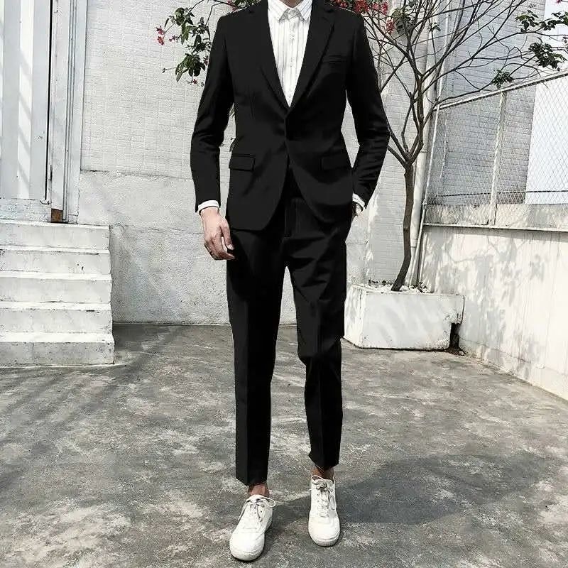 Costume trois pièces pour homme, coupe slim, décontracté et professionnel, style coréen, idéal pour les jeunes étudiants._voghion.com
