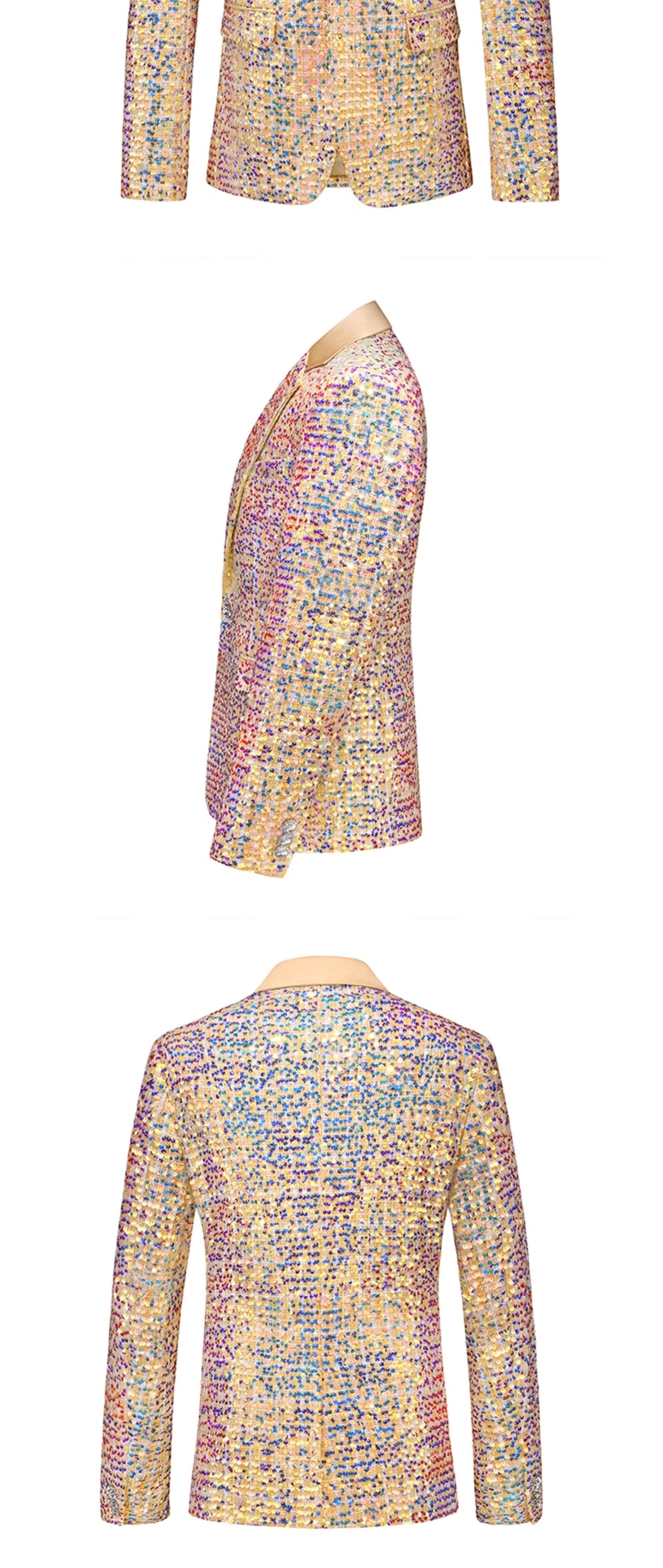 boy Cross-Border Trade New Men's Suit Hollow Slim Fashion Plus Size Shiny Performance Outfit Two-Piece Set_voghion.com