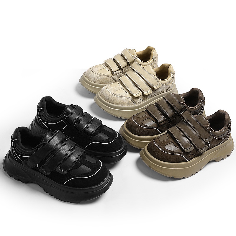 ShoeGlobe 2024 Retro Echt Leren Velcro Sneakers Voor Dames, Herfst En Winter Nieuw Veelzijdig Platform Dikke Zool Casual Trendy_voghion.com