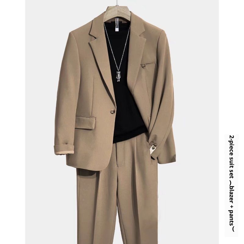 Ensemble de costume décontracté haut de gamme pour homme, style coréen printemps-été, coupe ample et élégante, blazer court et drapé tendance._voghion.com