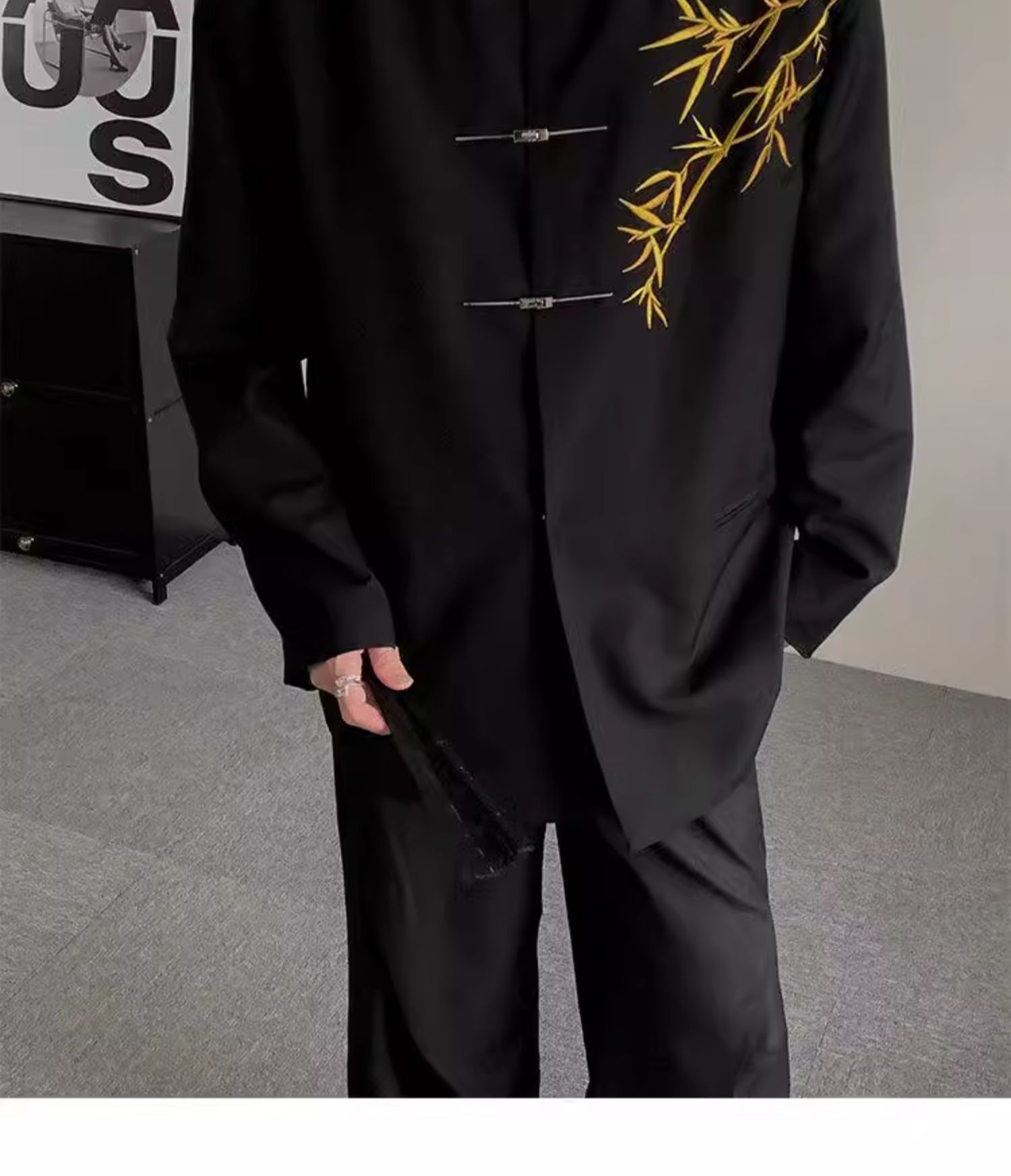 boy New Chinese Men's Engagement National Style Stand Collar Zhongshan Gold Bamboo Embroidery Boys Adult Formal Suit_voghion.com