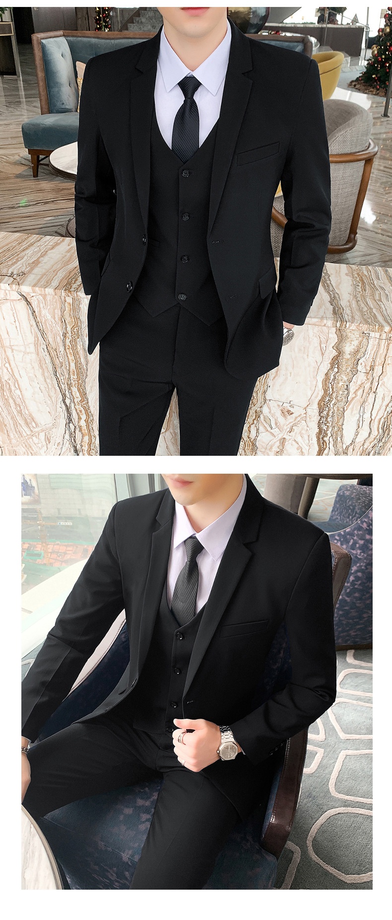 Ensemble garçon d'honneur, costume complet, infroissable, coupe ajustée, costume de mariage neuf pour marié, costume professionnel décontracté et formel pour petite taille._voghion.com