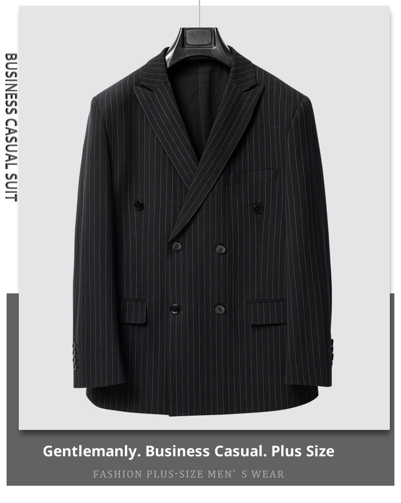 boy Double-Breasted Striped Stretch Set For Men Loose Fit Plus Size Wedding Suit_voghion.com