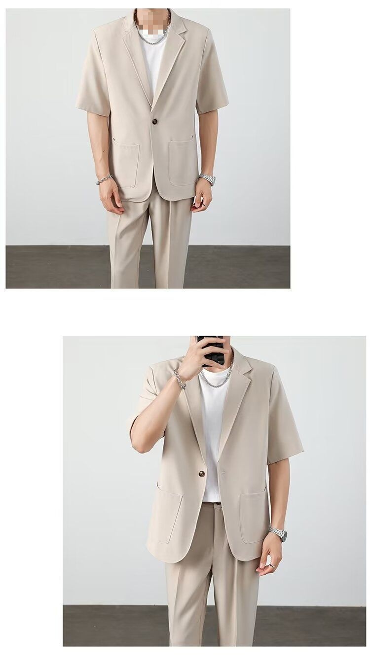 ragazzo Xia Pi Shuai Ice Silk Sottile Corto Uomo Moda Completo Due Pezzi Set Manica Cinque Quarti Casual_voghion.com