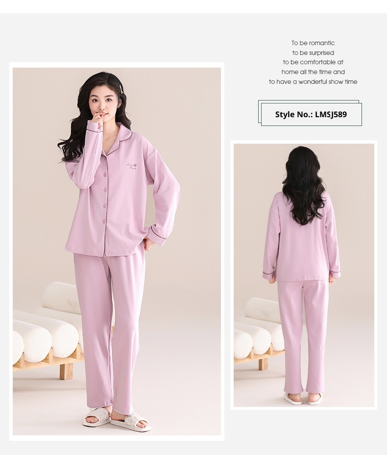 ChicShe 100% Cotton Padded Pajamas Women, Long Sleeve Pants, Simple Casual Korean Style Cardigan With Turn-Down Collar, Suitable_voghion.com