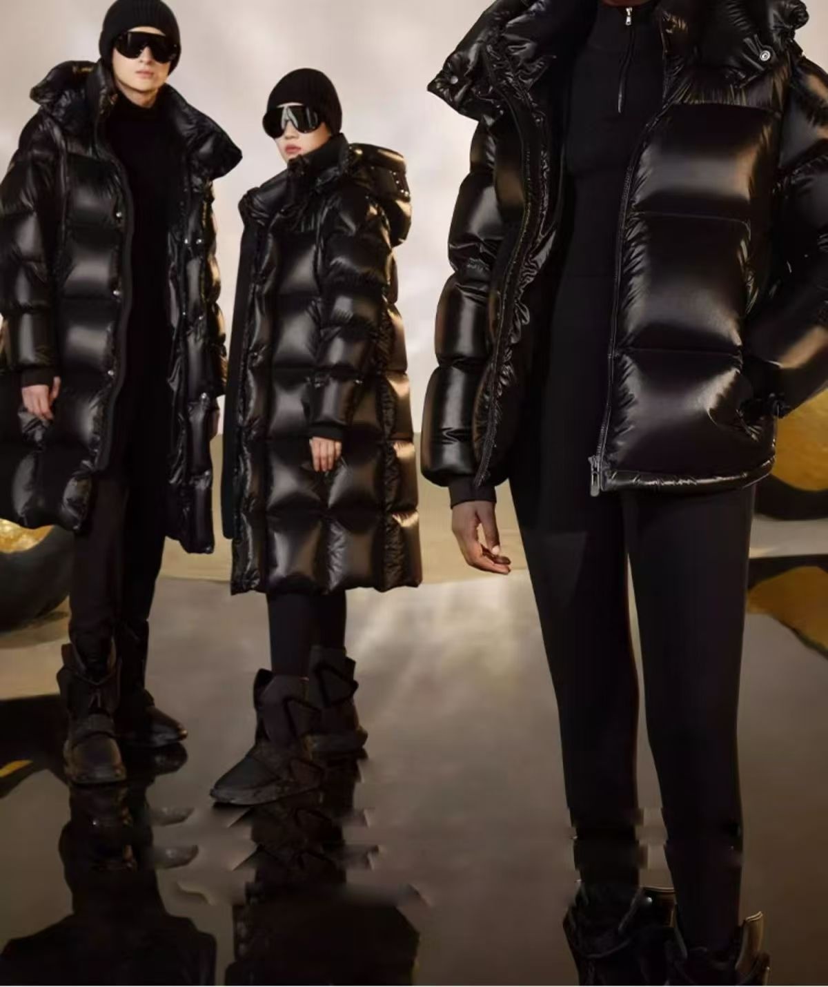 ChicShe Diamond Down Jacket With Graphene Heating Warrior Black Gold Long Cotton Coat Thickened European Goods Export_voghion.com