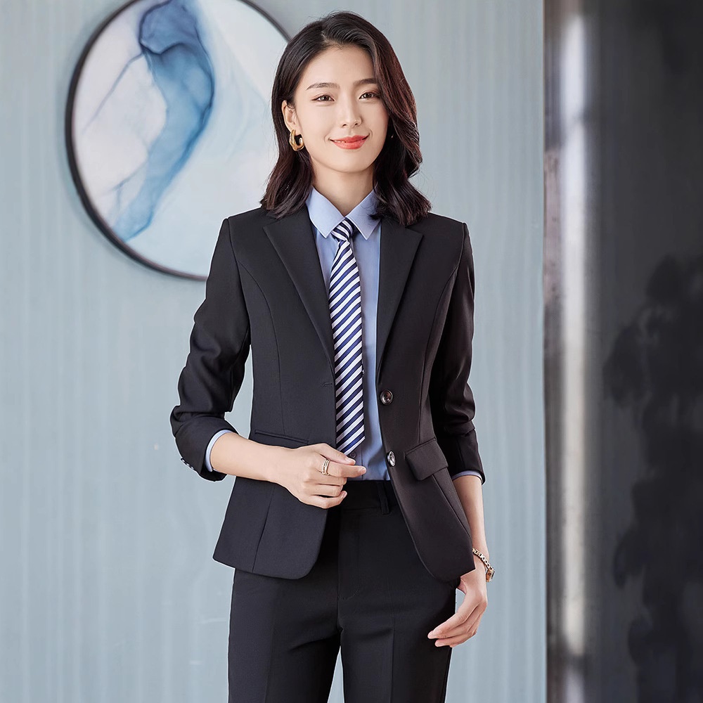 Costume professionnel unisexe pour garçon, vêtements de travail, bleu marine, manches longues._voghion.com