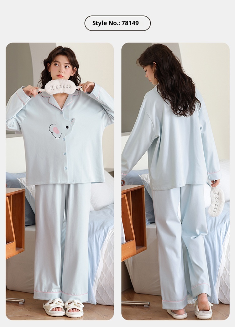 ChicShe 2025 New Cotton Pajamas For Women Spring And Autumn Long Sleeve Loose Striped Set Ladies Homewear Wearable Cartoon_voghion.com