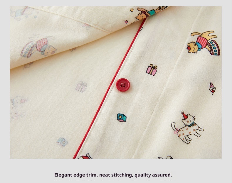 ChicShe Circus 69 – Japanischer Pyjama für Damen, Frühlings- und Winter-Homewear-Set aus gebürsteter Baumwolle mit Cartoon-Motiven_voghion.com