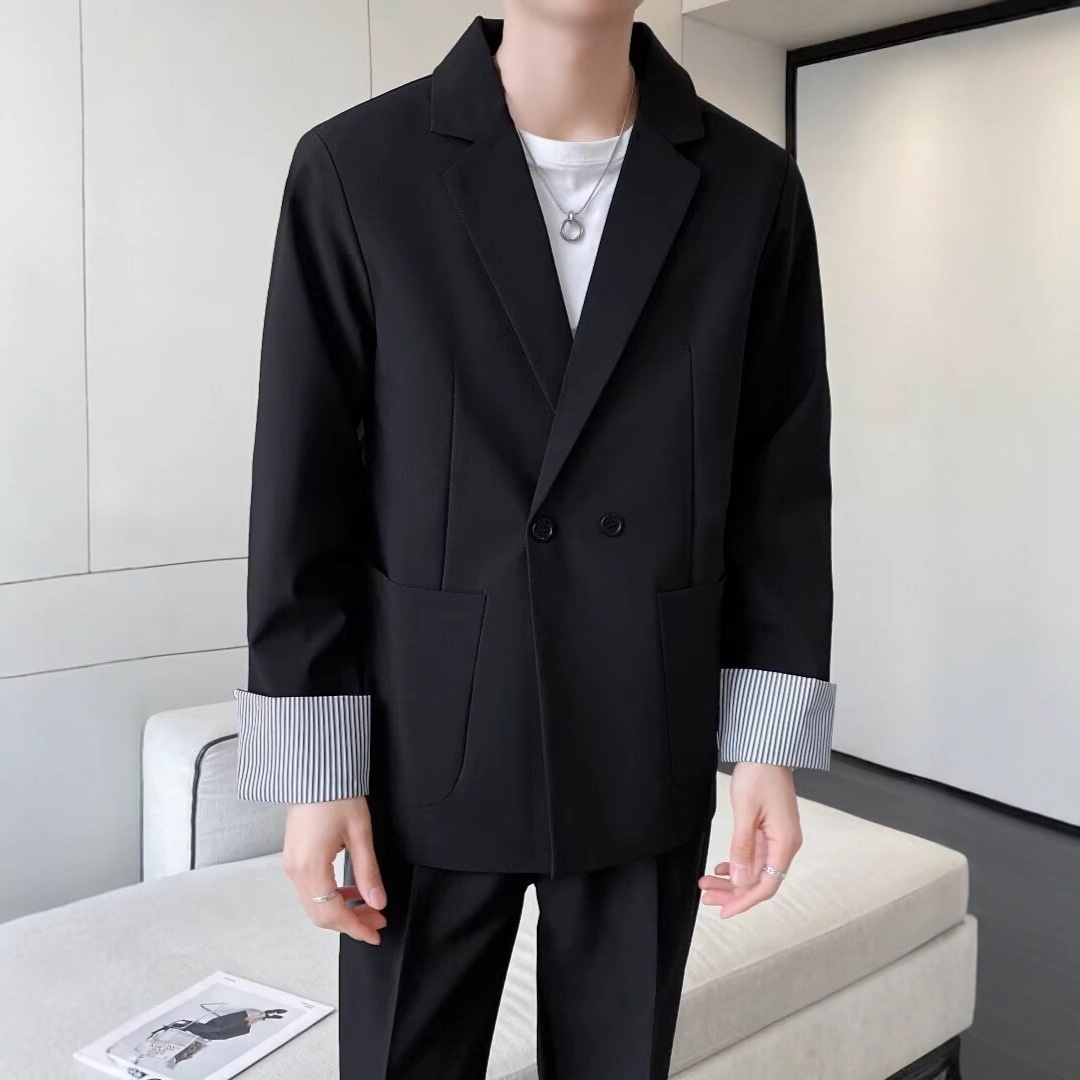 Vestito da uomo primavera autunno, abito casual chiaro e bello, top versatile in tinta unita, alla moda e ampio_voghion.com