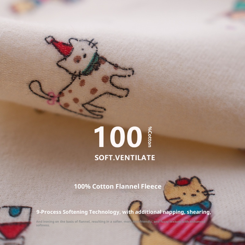 ChicShe Circus 69 – Japanischer Pyjama für Damen, Frühlings- und Winter-Homewear-Set aus gebürsteter Baumwolle mit Cartoon-Motiven_voghion.com