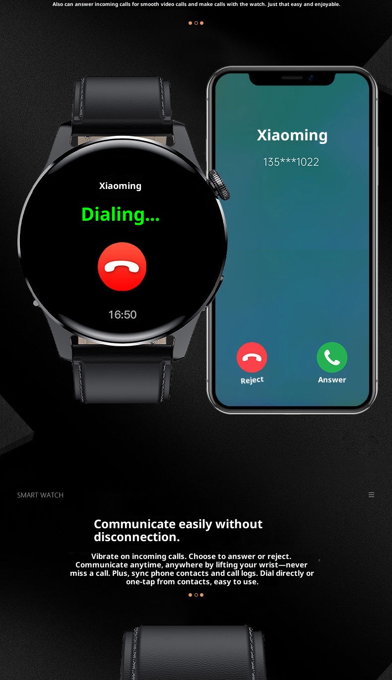 Smart Wach Uomini e donne Blueooh Chiama Tecnologia nera Trasmette Ascolta Rae Misurazione della pressione sanguigna Sport_voghion.com