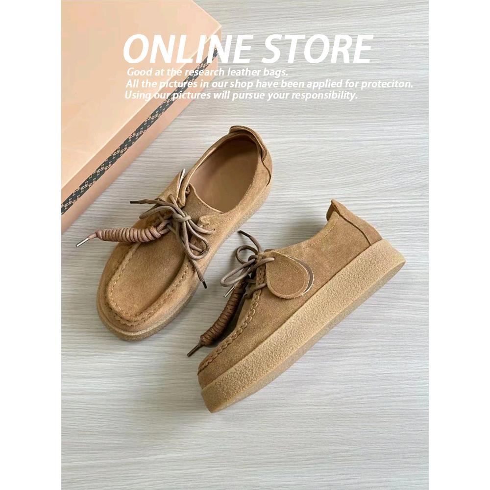 ShoeGlobe Echt Leer~Dong Jie Same Style Kangoeroe Herfst Winter Nieuwe Veterschoenen Retro Platte Casual Schoenen Dikke Zolen Sneakers Voor_voghion.com