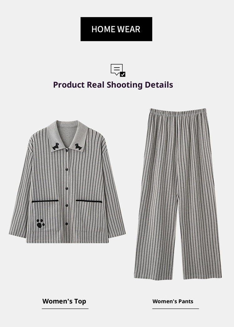 ChicShe 2025 New Cotton Pajamas For Women Spring And Autumn Long Sleeve Loose Striped Set Ladies Homewear Wearable Cartoon_voghion.com