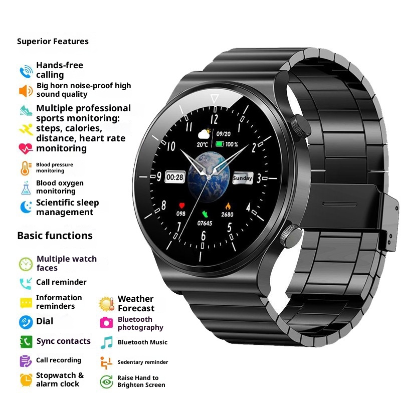 2024 Huaqiangbei Neue Smartwatch für Herren mit 4 Sportarmbändern, Blutdruck- und Herzfrequenzmessung, wasserdicht und Bluetooth_voghion.com