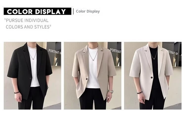 Completo estivo da uomo a maniche corte, slim fit, casual, alla moda, con maniche a sette quarti, piccolo blazer coreano_voghion.com