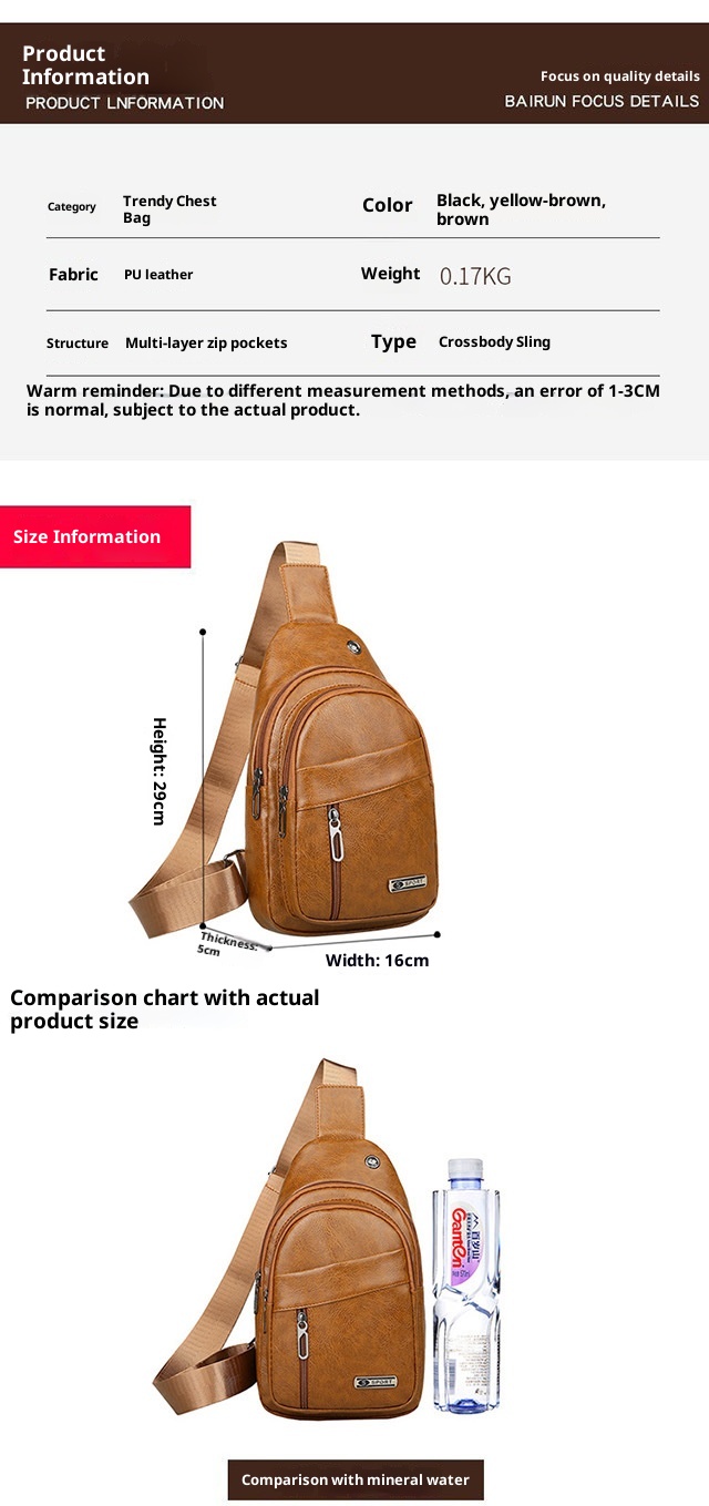 001 Manufacturer Wholesale Korean Fashion Men's Crossbody Bag Casual Travel PU Leather Single Shoulder Small Chest Backpack_voghion.com