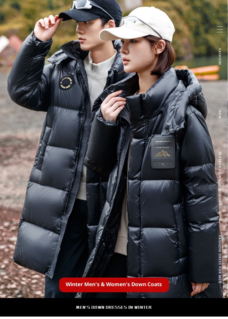 ChicShe Minus 40 Grad Nordosten Schwarz Gold Paar Daunenjacke Unisex Warm Kapuze Extrem Kalt Lang und Kurz Modischer Mantel_voghion.com