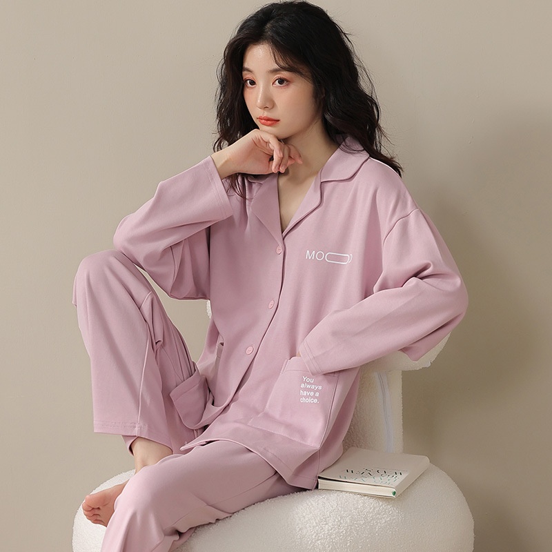 Pigiama da donna in tinta unita ChicShe in cotone autunno 2025, nuovo cardigan primaverile, manica lunga, stile celebrità di Internet, set da casa_voghion.com