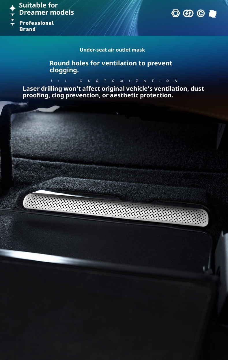 Copertura protettiva per bocchetta di ventilazione sotto il sedile anteriore Xinlantu Dreamer in acciaio inossidabile, antipolvere, modifica interna dell'auto_voghion.com