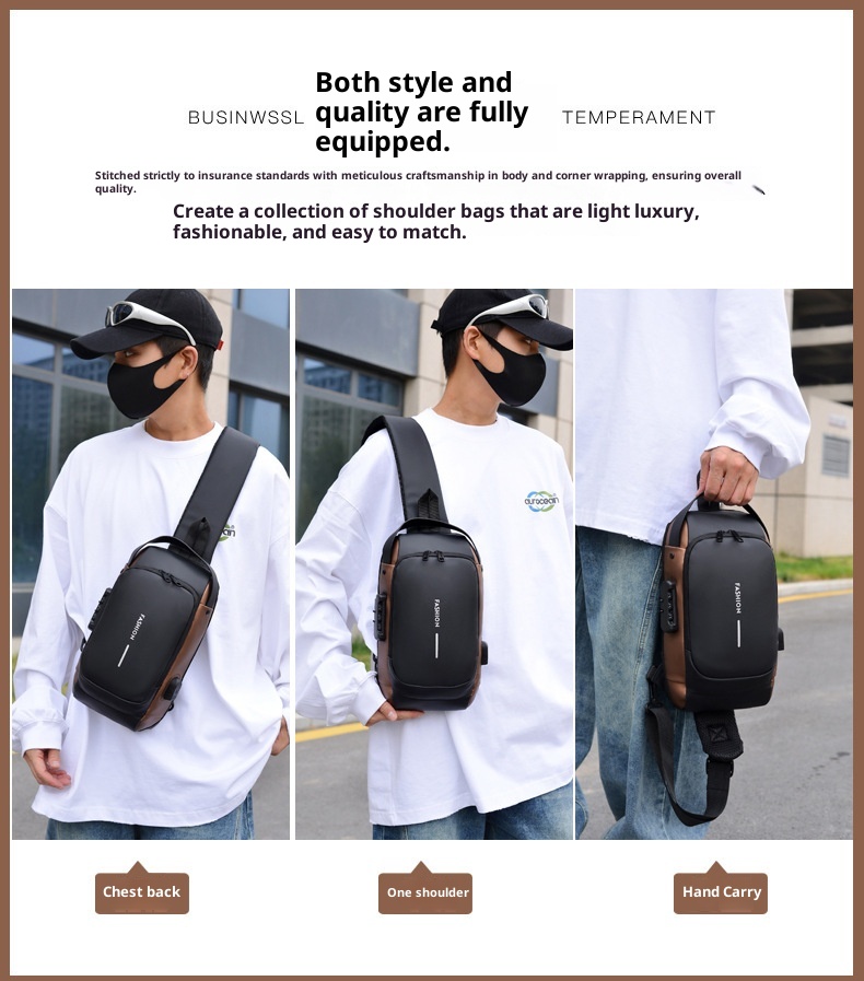 001 Tek Omuzlu Çapraz Askılı Spor Sırt Çantası Erkek Göğüs Şifreli Kilitli Hırsızlığa Karşı Bisiklet Günlük Açık Hava Koşu Çantası_voghion.com