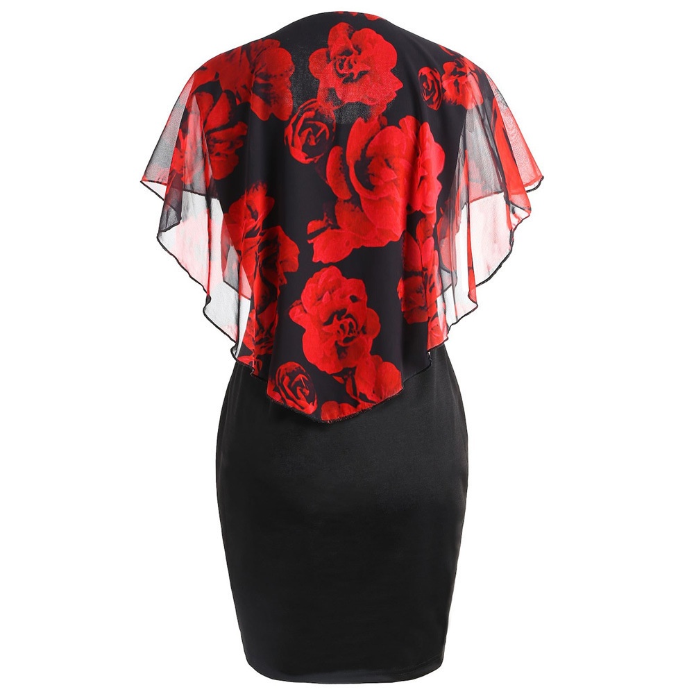 GraceChic Neues Rosenprint-Schalkleid für Damen, figurbetont, figurbetont, in Übergrößen_voghion.com