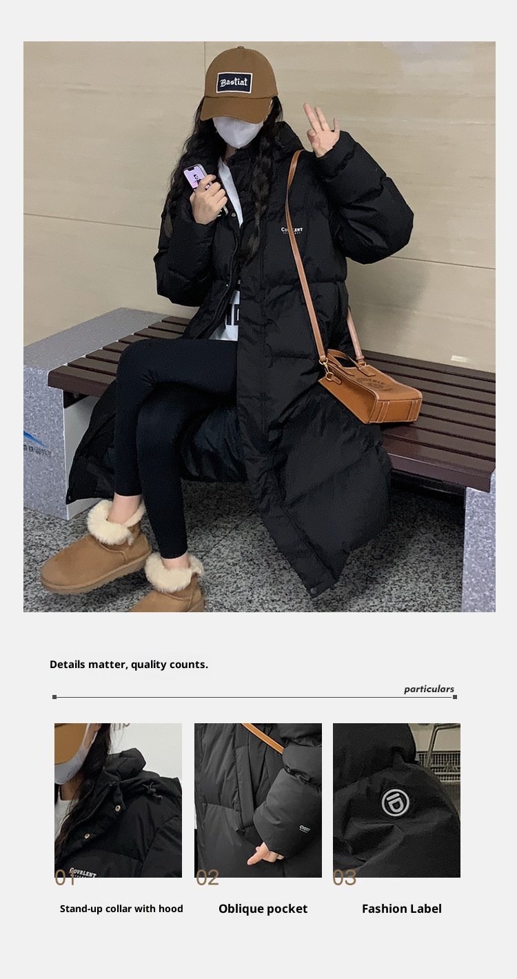 Doudoune longue ChicShe en coton pour femme, arrivant au-dessus du genou, extra longue, collection hiver 2023, manteau épais et ample pour couple_voghion.com