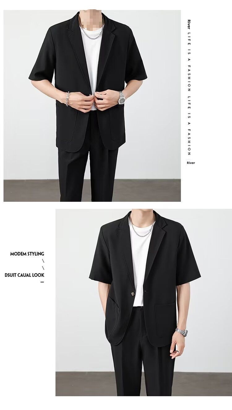 ragazzo Xia Pi Shuai Ice Silk Sottile Corto Uomo Moda Completo Due Pezzi Set Manica Cinque Quarti Casual_voghion.com