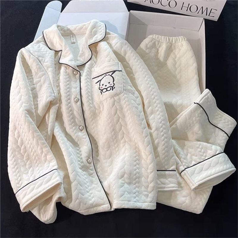 Pigiama ChicShe da donna in cotone per autunno inverno, cotone traspirante spesso, carino e dolce, caldo abbigliamento da casa a maniche lunghe, taglie forti_voghion.com