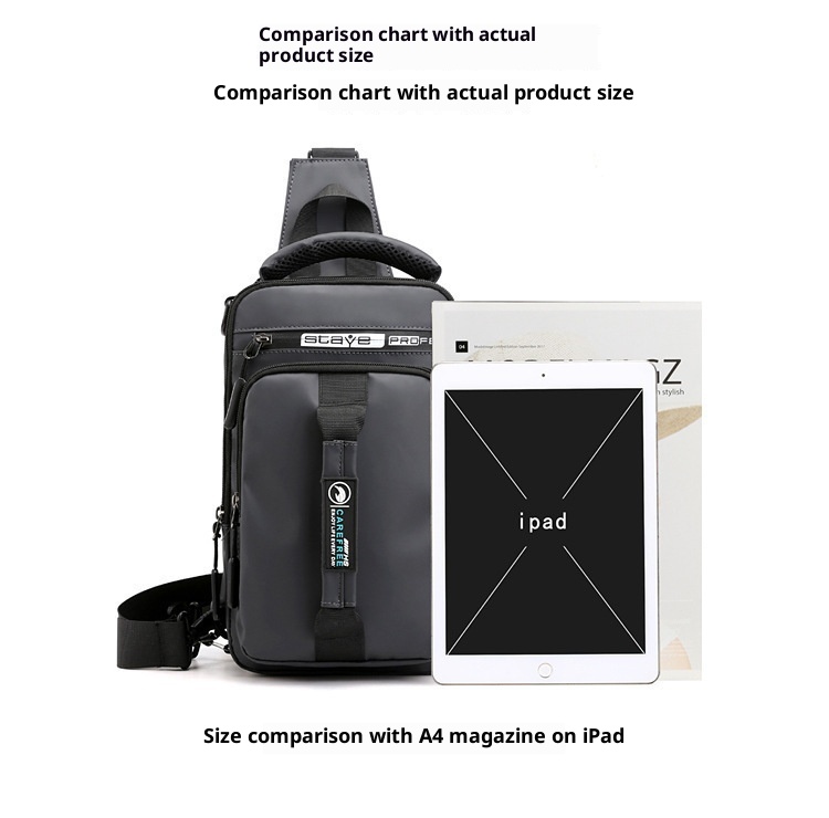 001 Solid Color Oxford Cloth Bag For Men, Single Shoulder Crossbody Business Casual Commuter Chest Bag, USB Backpack_voghion.com