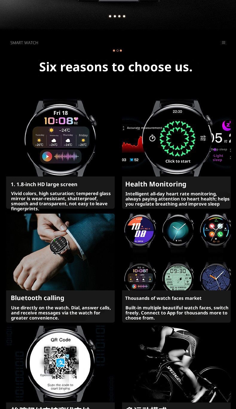 Smart Wach Uomini e donne Blueooh Chiama Tecnologia nera Trasmette Ascolta Rae Misurazione della pressione sanguigna Sport_voghion.com