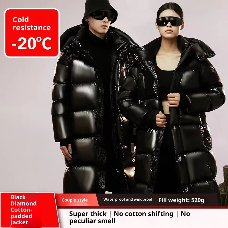ChicShe Diamond Down Jacket With Graphene Heating Warrior Black Gold Long Cotton Coat Thickened European Goods Export_voghion.com
