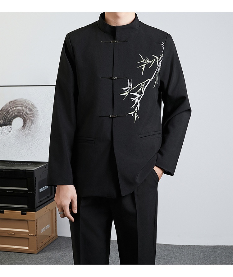 Herren-Anzug im Retro-Stil mit Stehkragen für Frühling und Herbst – ideal für Hochzeiten._voghion.com