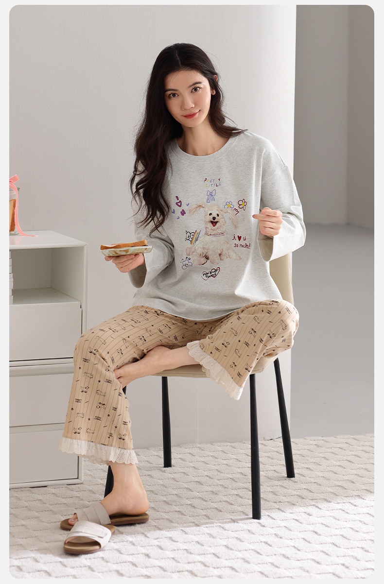 ChicShe New Spring Pajamas Ladies Pullover Autumn Winter Cartoon Long Sleeve Pants Cotton Home Clothes Set_voghion.com