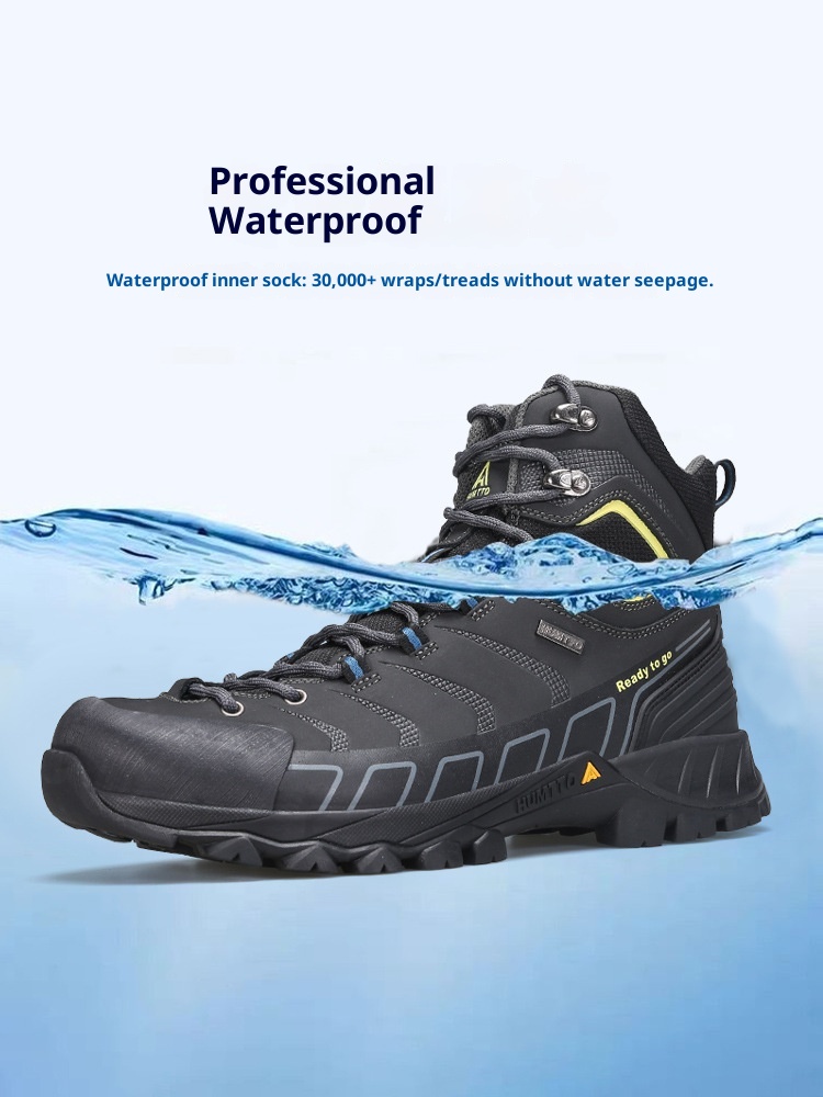 ShoeGlobe Hantu Boots For Men, Autumn Winter Outdoor Heavy Rain Waterproof Shoes, High-Top Genuine Leather, Wear-Resistant,_voghion.com