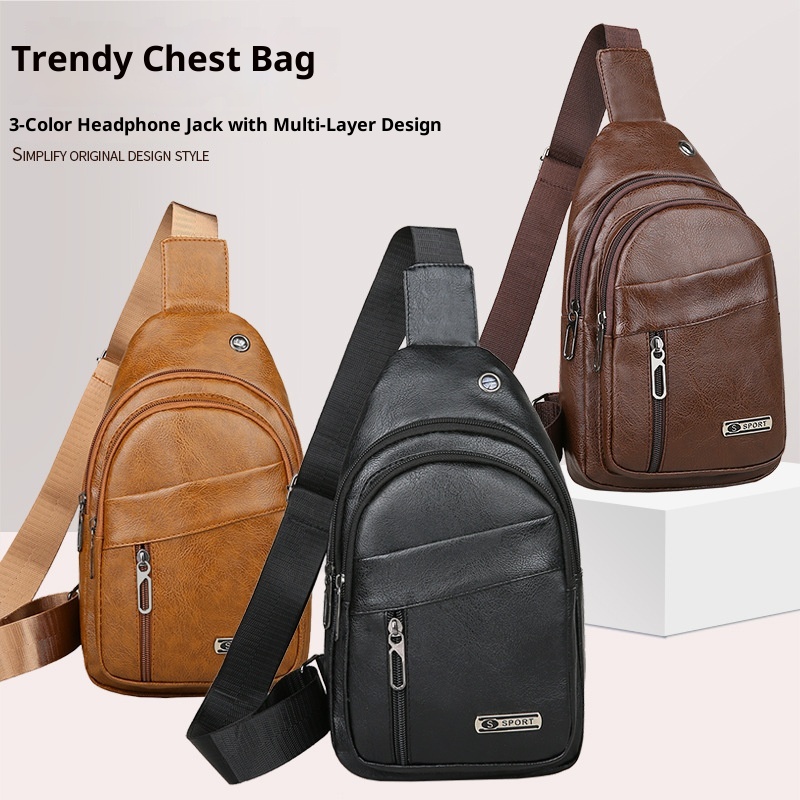 001 Manufacturer Wholesale Korean Fashion Men's Crossbody Bag Casual Travel PU Leather Single Shoulder Small Chest Backpack_voghion.com