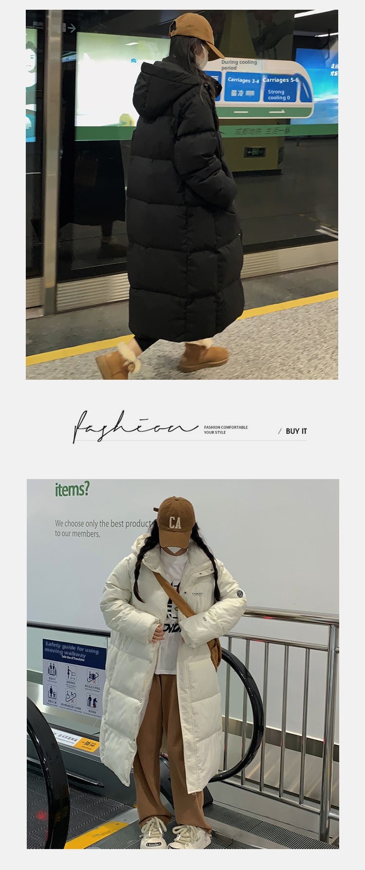 Doudoune longue ChicShe en coton pour femme, arrivant au-dessus du genou, extra longue, collection hiver 2023, manteau épais et ample pour couple_voghion.com